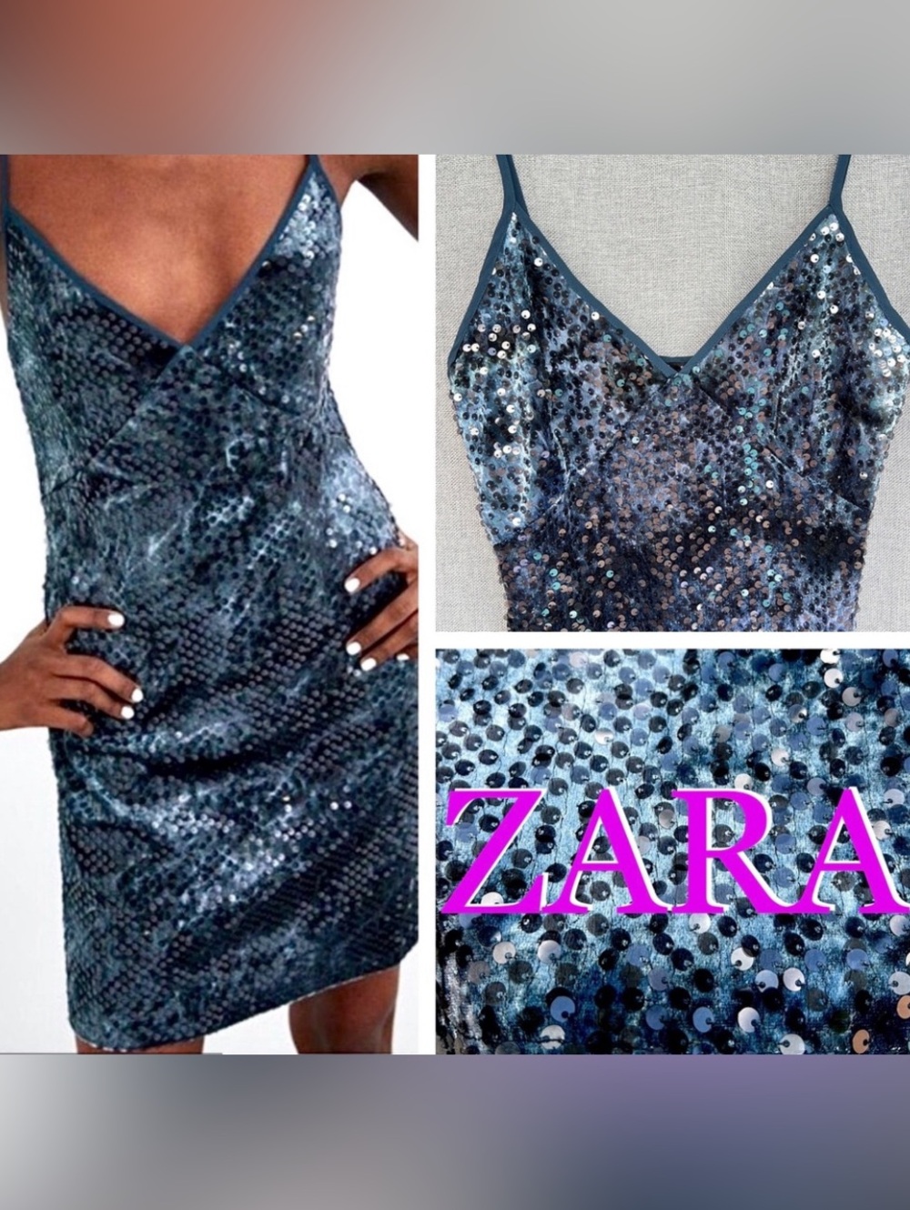 ZARA teal tie dye sequin mini dress size S